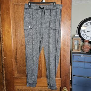 Under Armour Jogger Pants Womens M Gray Polyester High Rise Pockets Tie Pull On